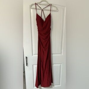 La Femme Silk Maxi Formal Dress Red